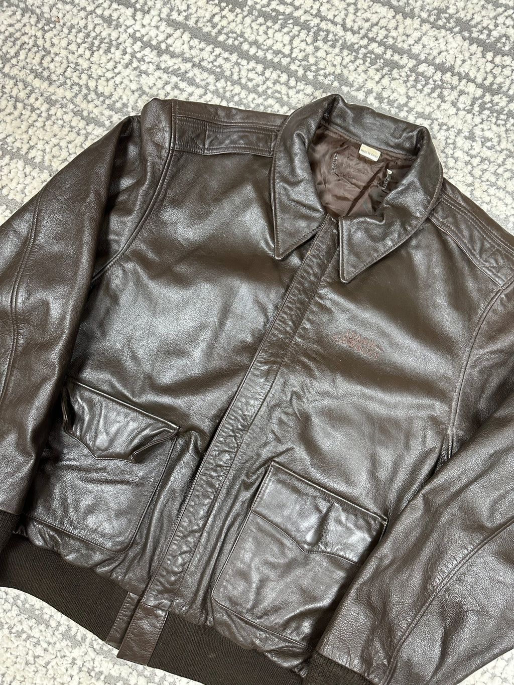 Vintage Brown Leather Bomber Jacket