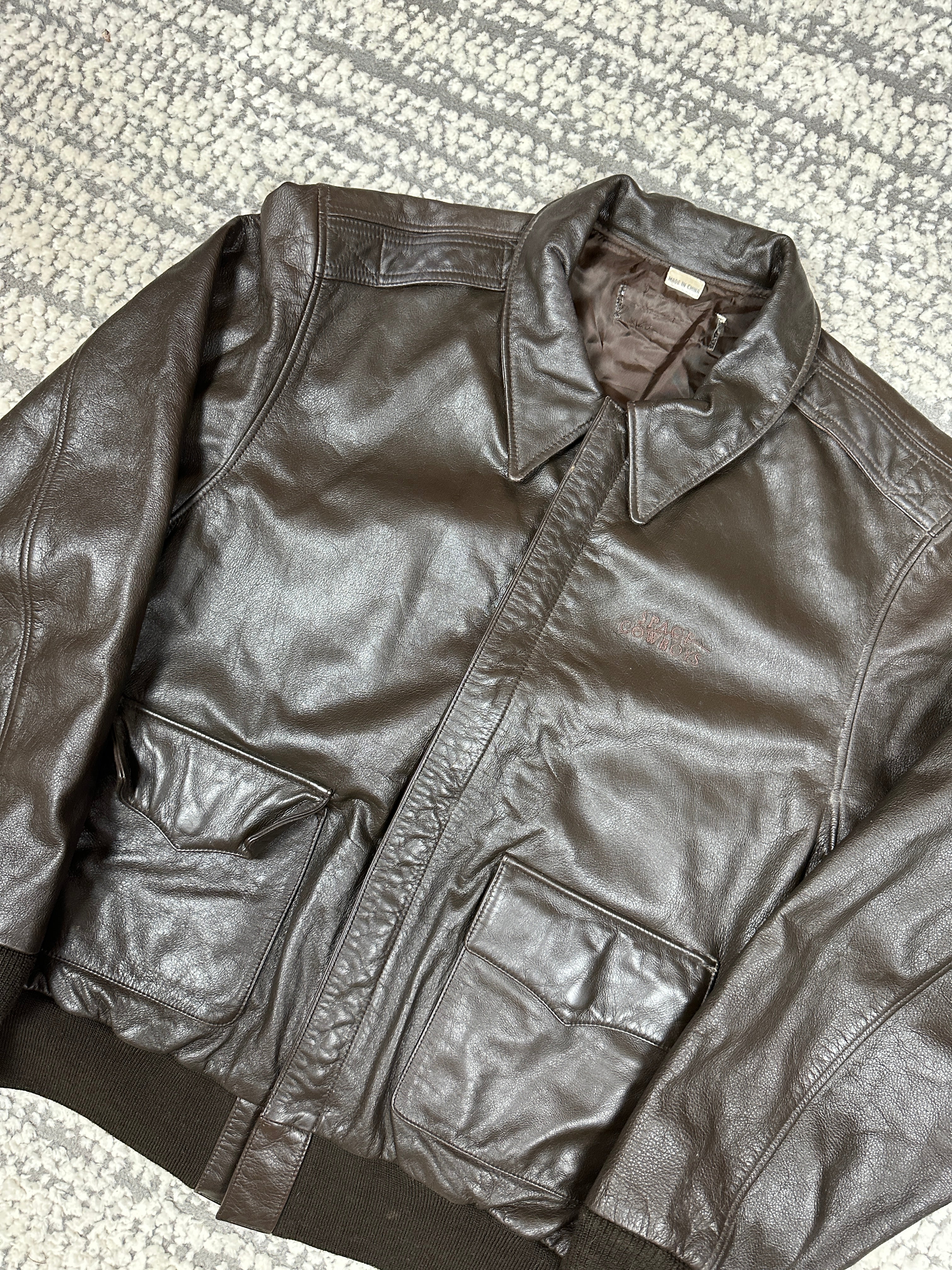 Vintage Brown Leather Bomber Jacket