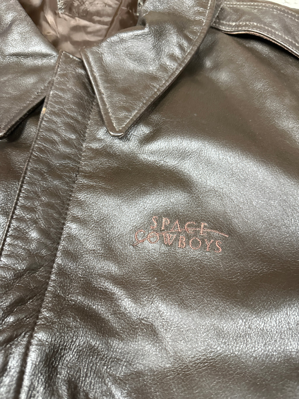 Vintage Brown Leather Bomber Jacket