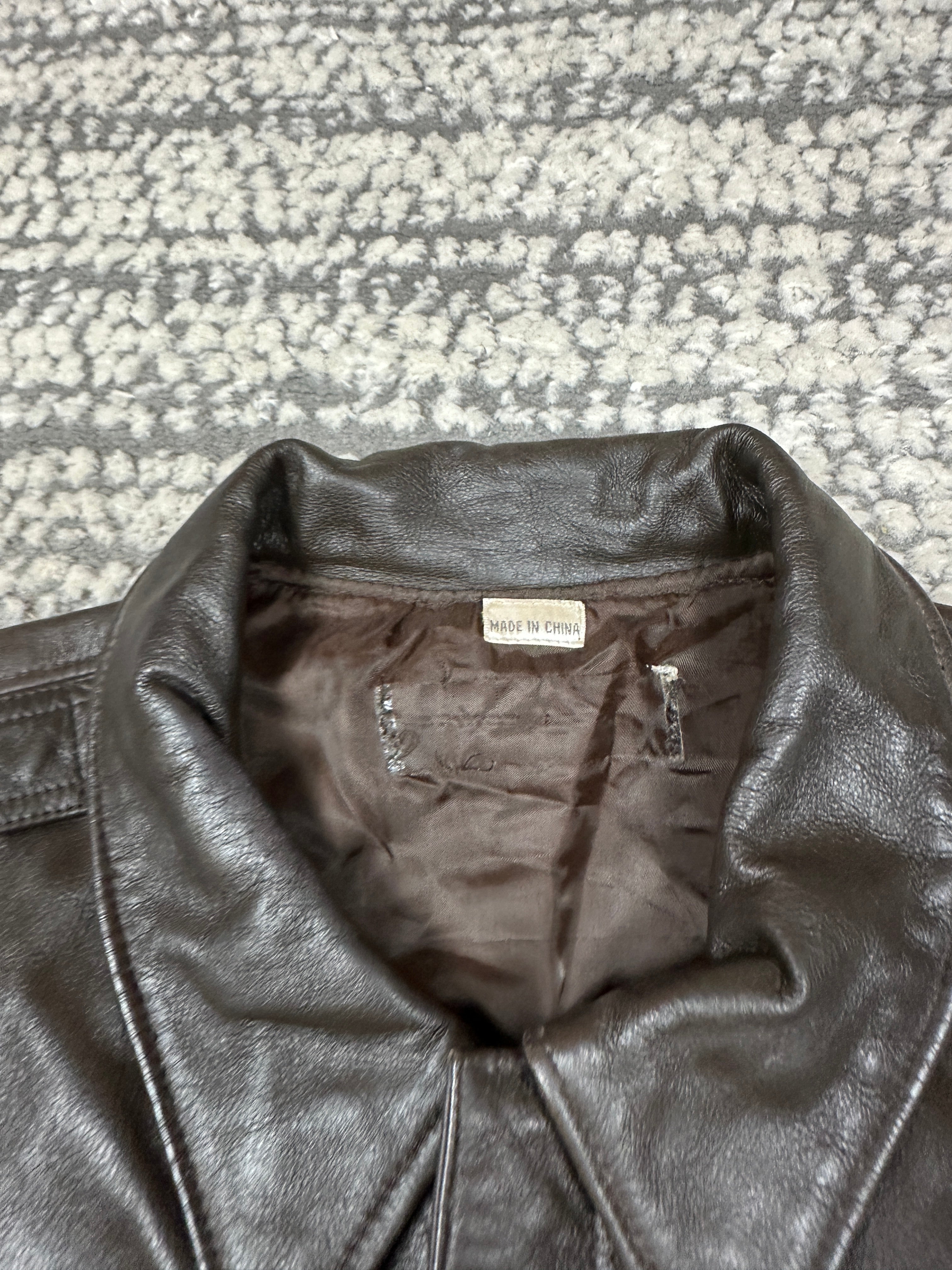 Vintage Brown Leather Bomber Jacket
