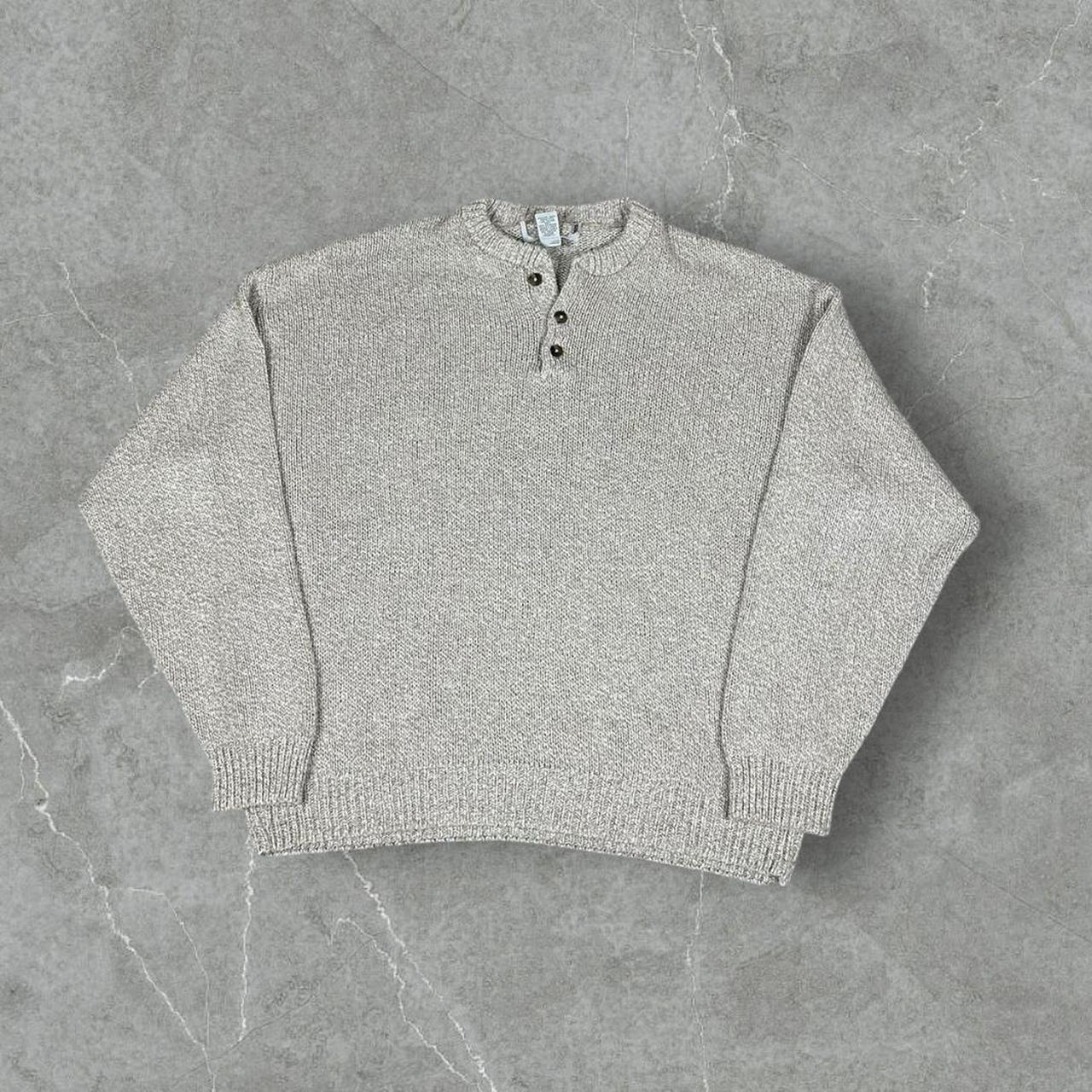 Beige Knit Henley Sweater