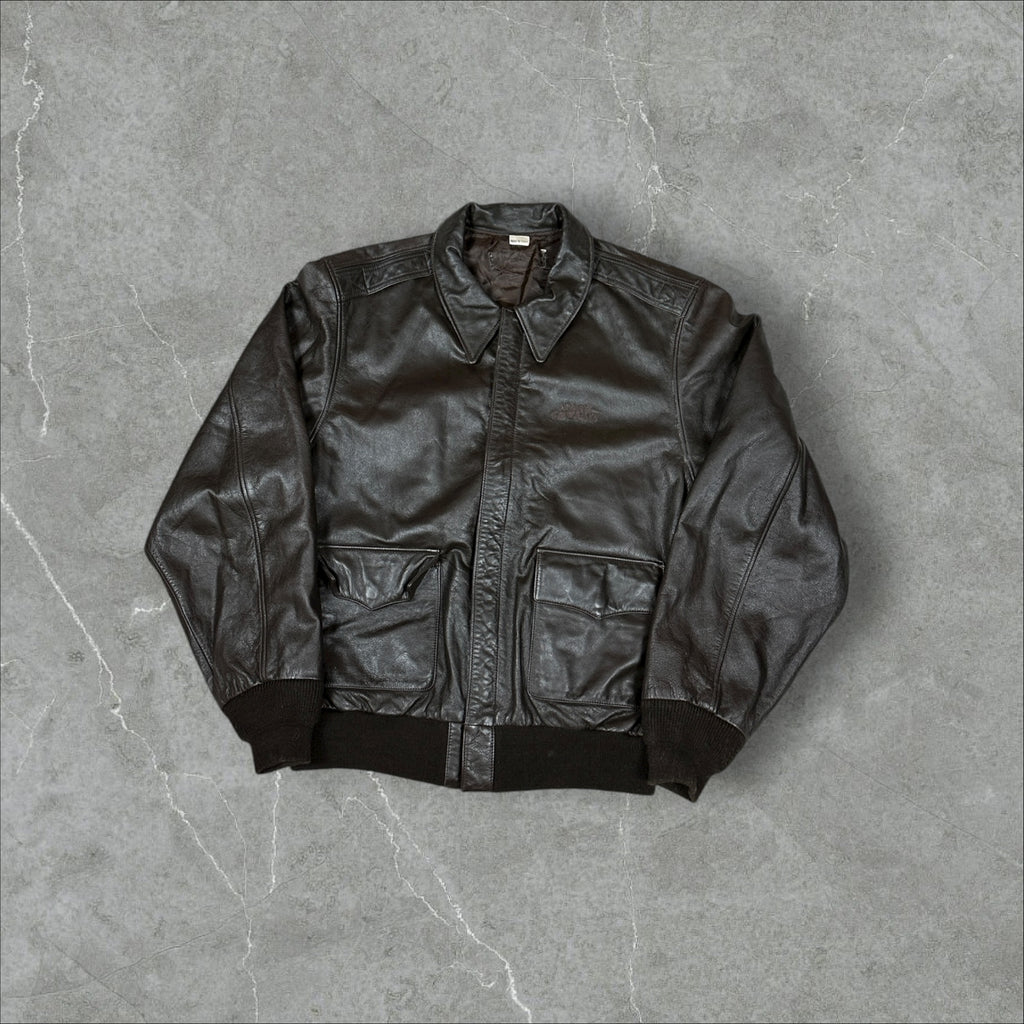 Vintage Brown Leather Bomber Jacket